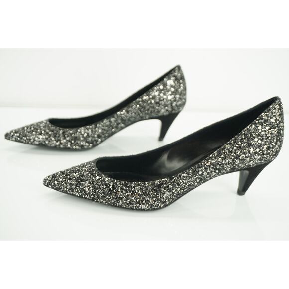 Saint Laurent Charlotte 55MM Black Glitter Pointy Toe Pump  YSL - Picture 2 of 12